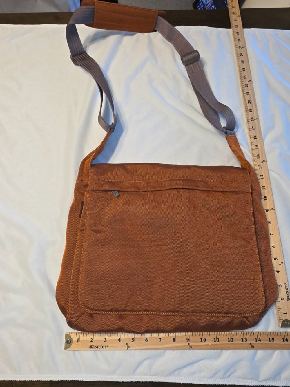 Burnt Orange Laptop Bag Padded Shoulder Strap Hook Loop Flap Closure Messenger - Picture 7 of 8